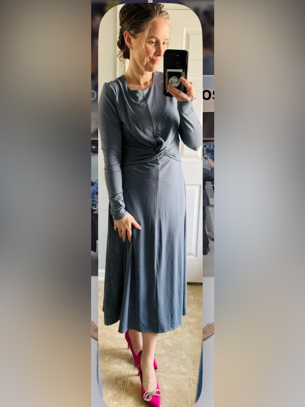 A New Day Women's Slate Twist-Front Long Sleeve Dress